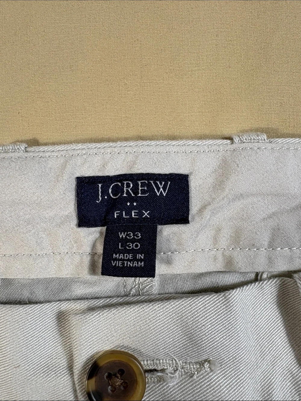 J.Crew Flex Mens 33x30 Slim Fit Chino Pants Light Khaki Tan Twill Trousers